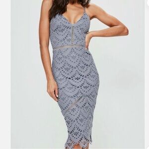 Missguided antique blue lace midi dress